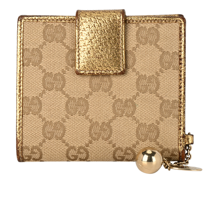 Gucci GG Charm Wallet, &pound;190, Accessories, Gold, Canvas/Leather, Front view